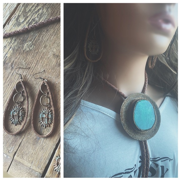 Necklace Fire Agate Bolo Two Piece - Picture 3 of 14